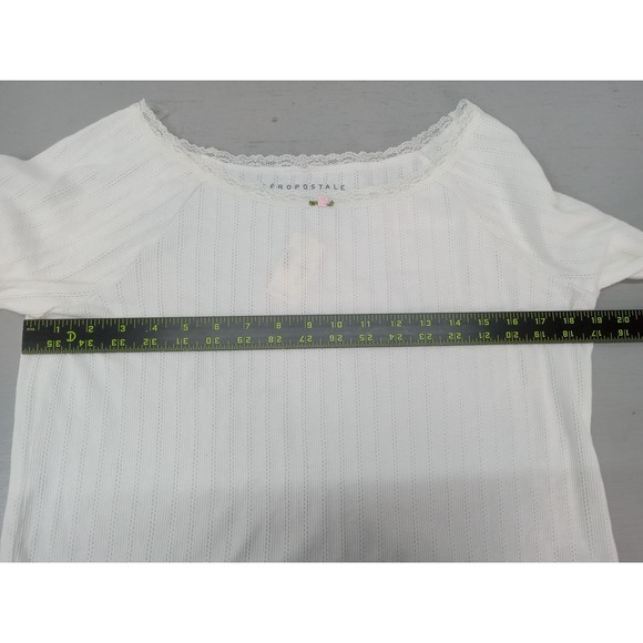 Aeropostale Pointelle Long Sleeve Lace Trim Rosette Top Women's L Coquette NWT - Picture 6 of 11